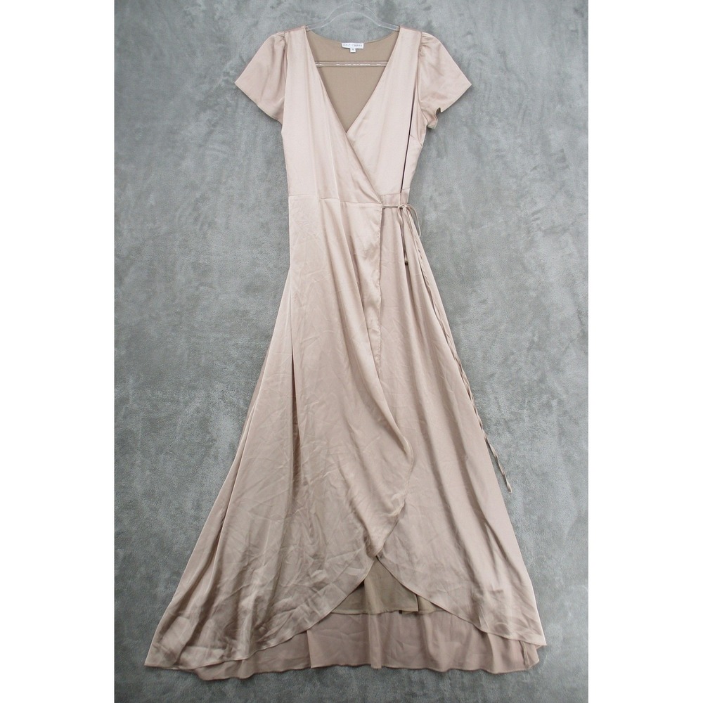 Baltic Born Wrap Dress Womens Small Vara Satin Maxi Party Wedding Champagne